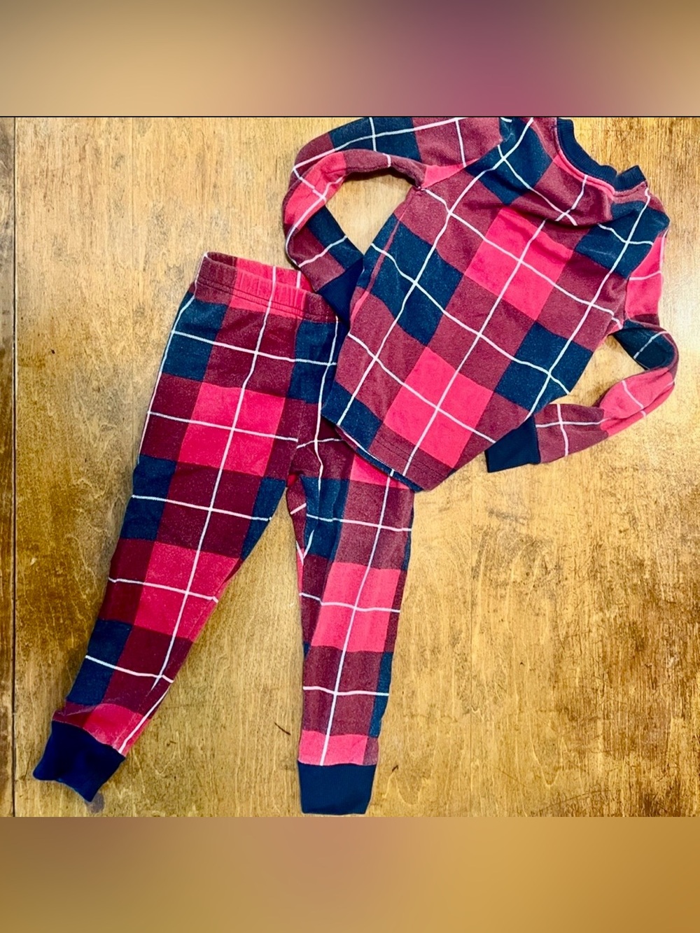 Soma Kids Red Navy Plaid Pajama Set 2T Top 3T Bottoms